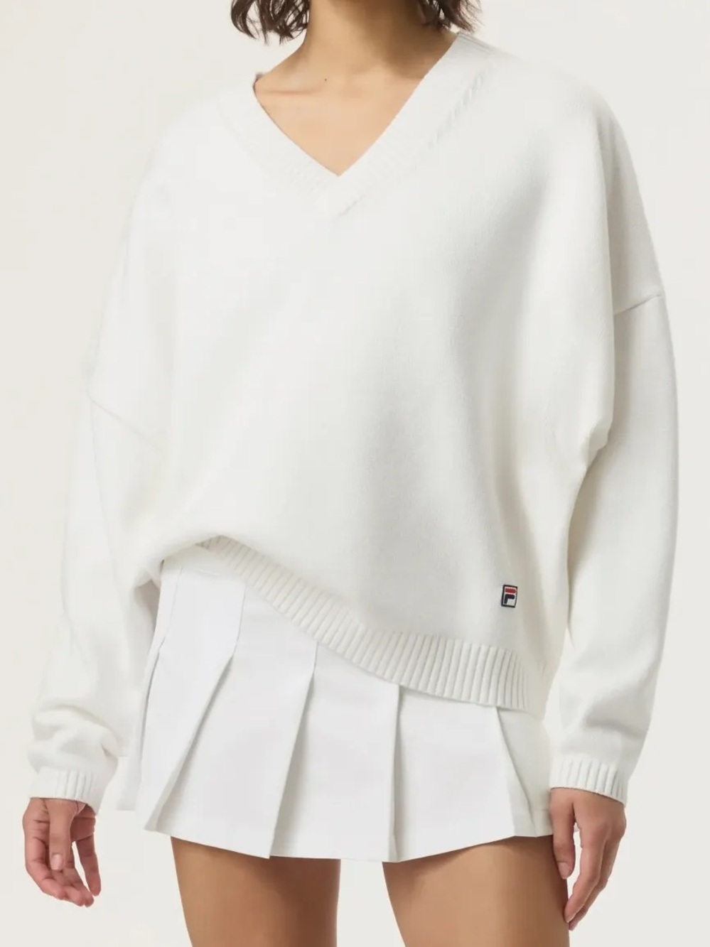 Fila x Hailey Bieber White V-Neck Oversized Sweater